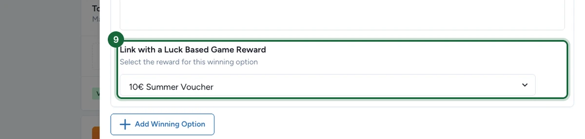 Winning option with the Link with a Luck Based Game Reward selector highlighted