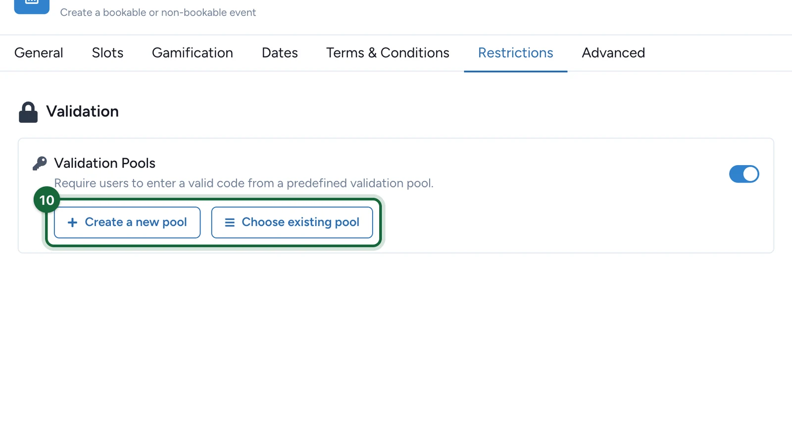 Create a new pool and Choose existing pool buttons, highlighted
