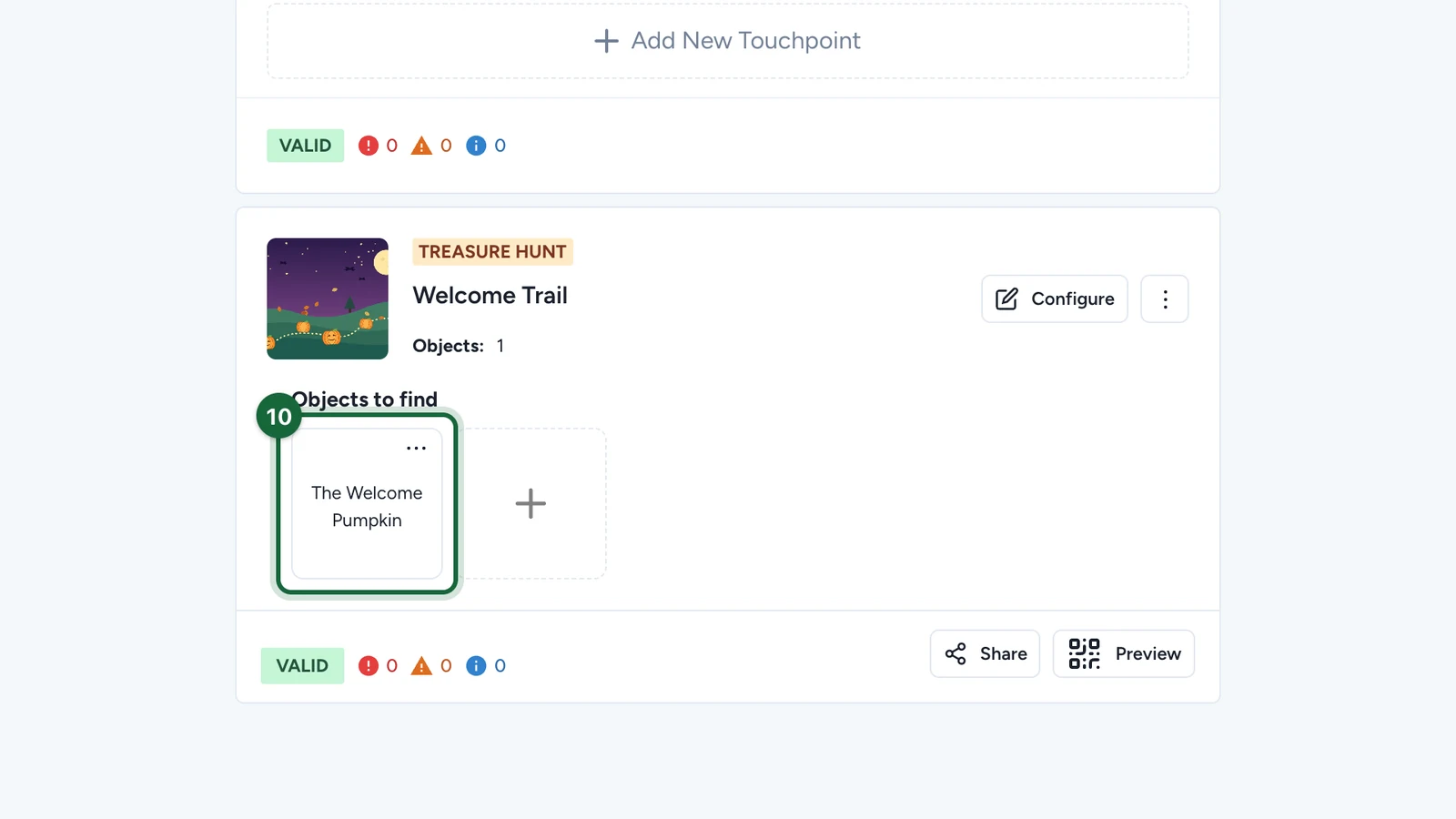 Objects to find with The Welcome Pumpkin card highlighted