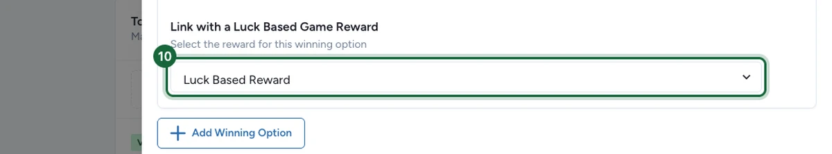 Winning option reward selector highlighted, set to the linked luck-based reward