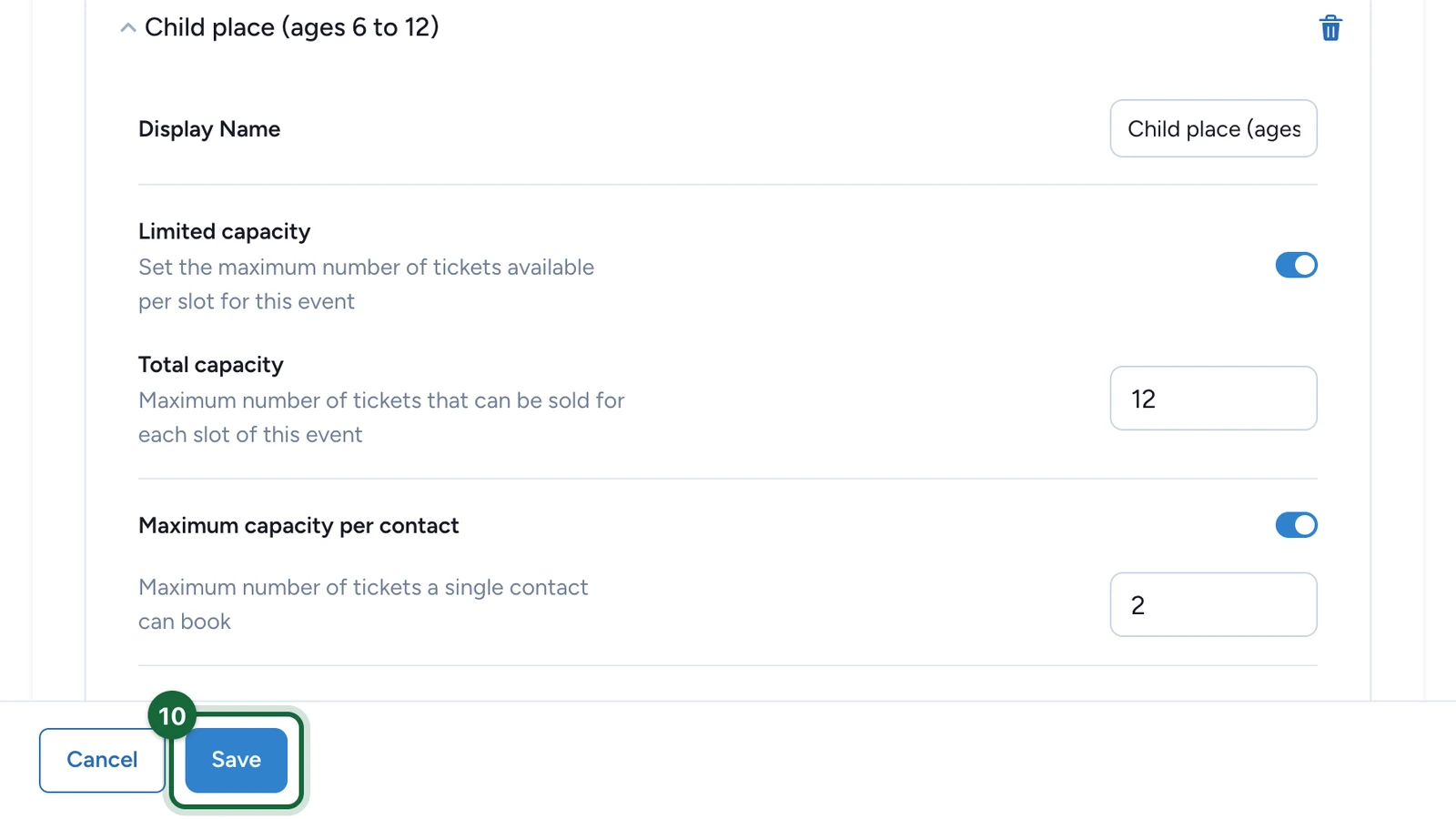Activity editor footer with the Save button highlighted