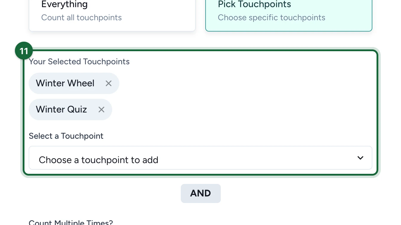 Your Selected Touchpoints showing Winter Wheel and Winter Quiz, highlighted