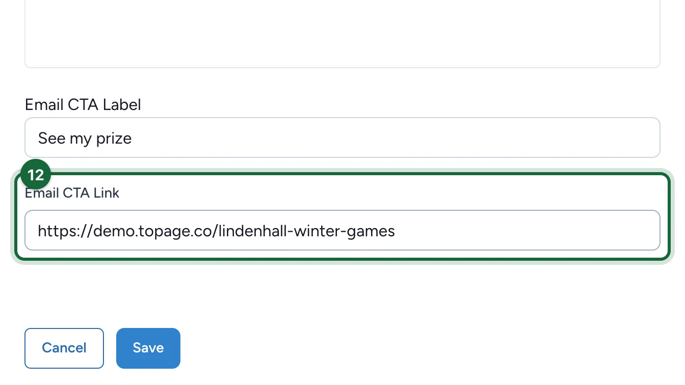 Email CTA Link set to the campaign address, highlighted