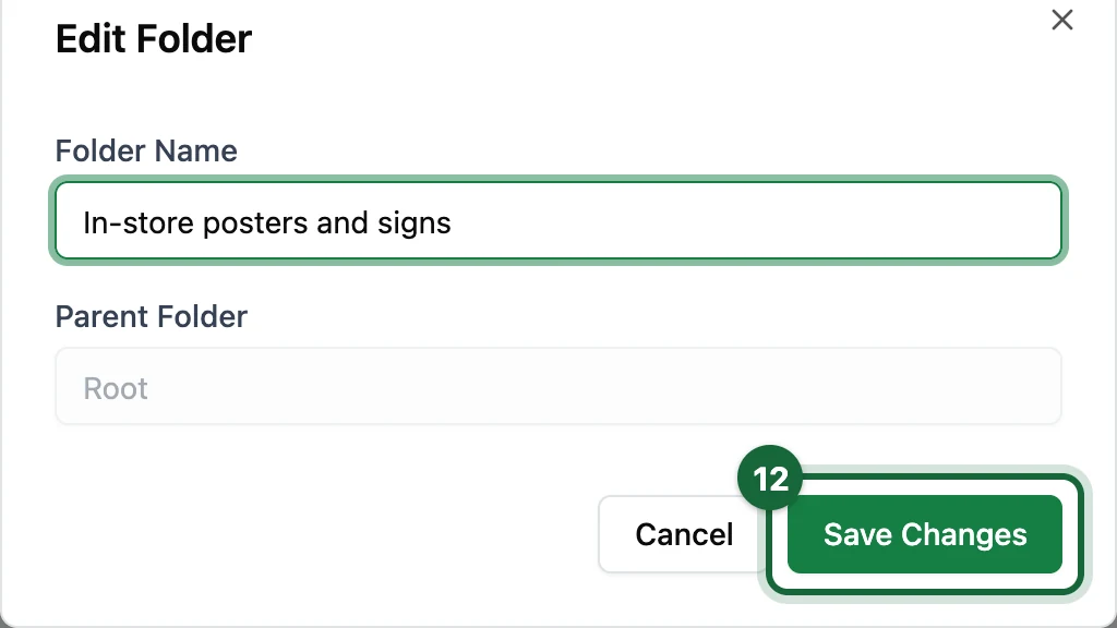 Edit Folder window with the Save Changes button highlighted