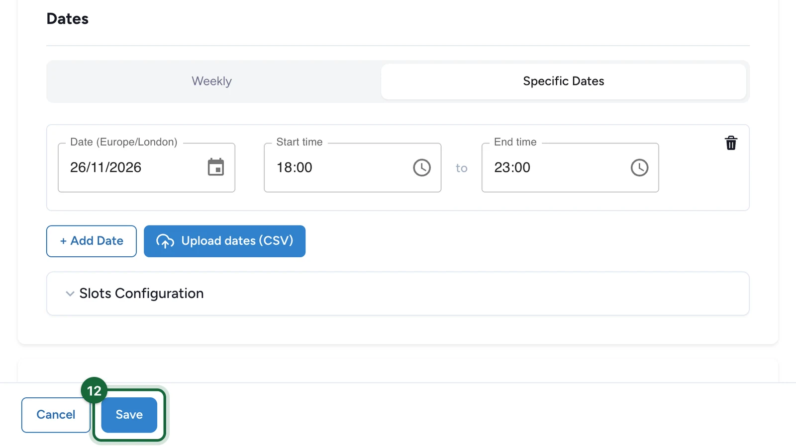 Activity editor footer with the Save button highlighted