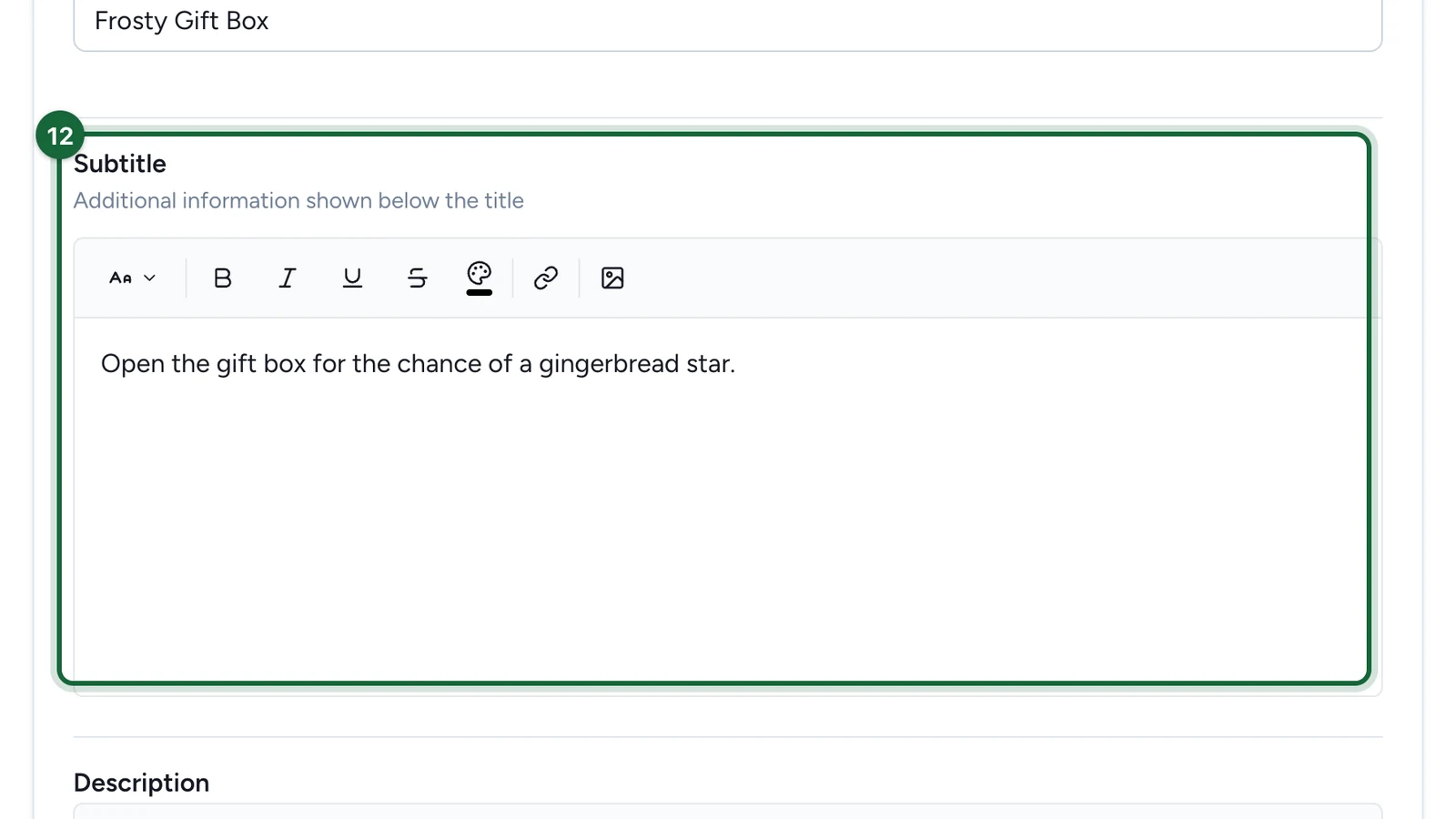 Subtitle about opening the gift box for a gingerbread star, highlighted