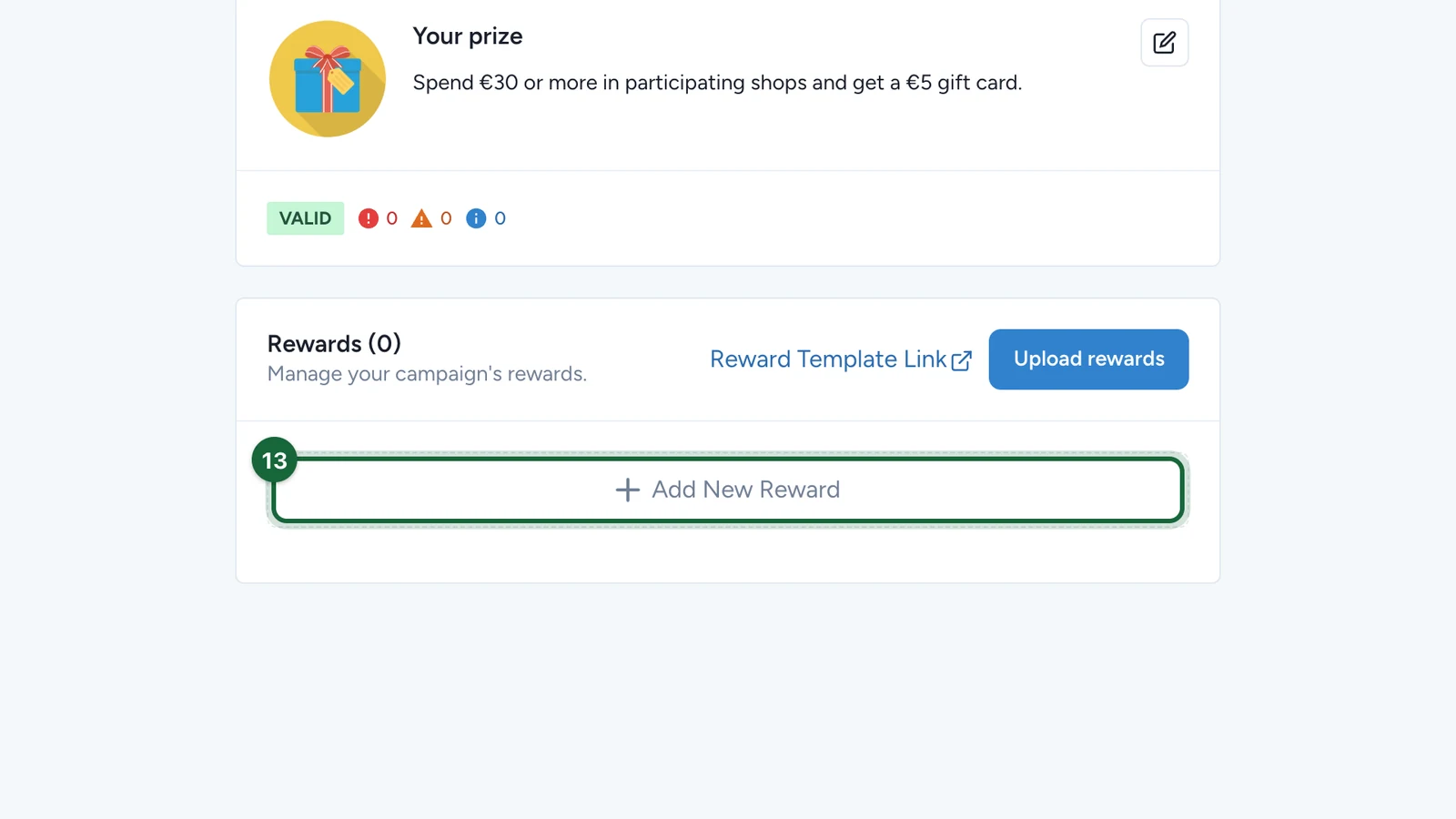 Rewards list with the Add New Reward button highlighted