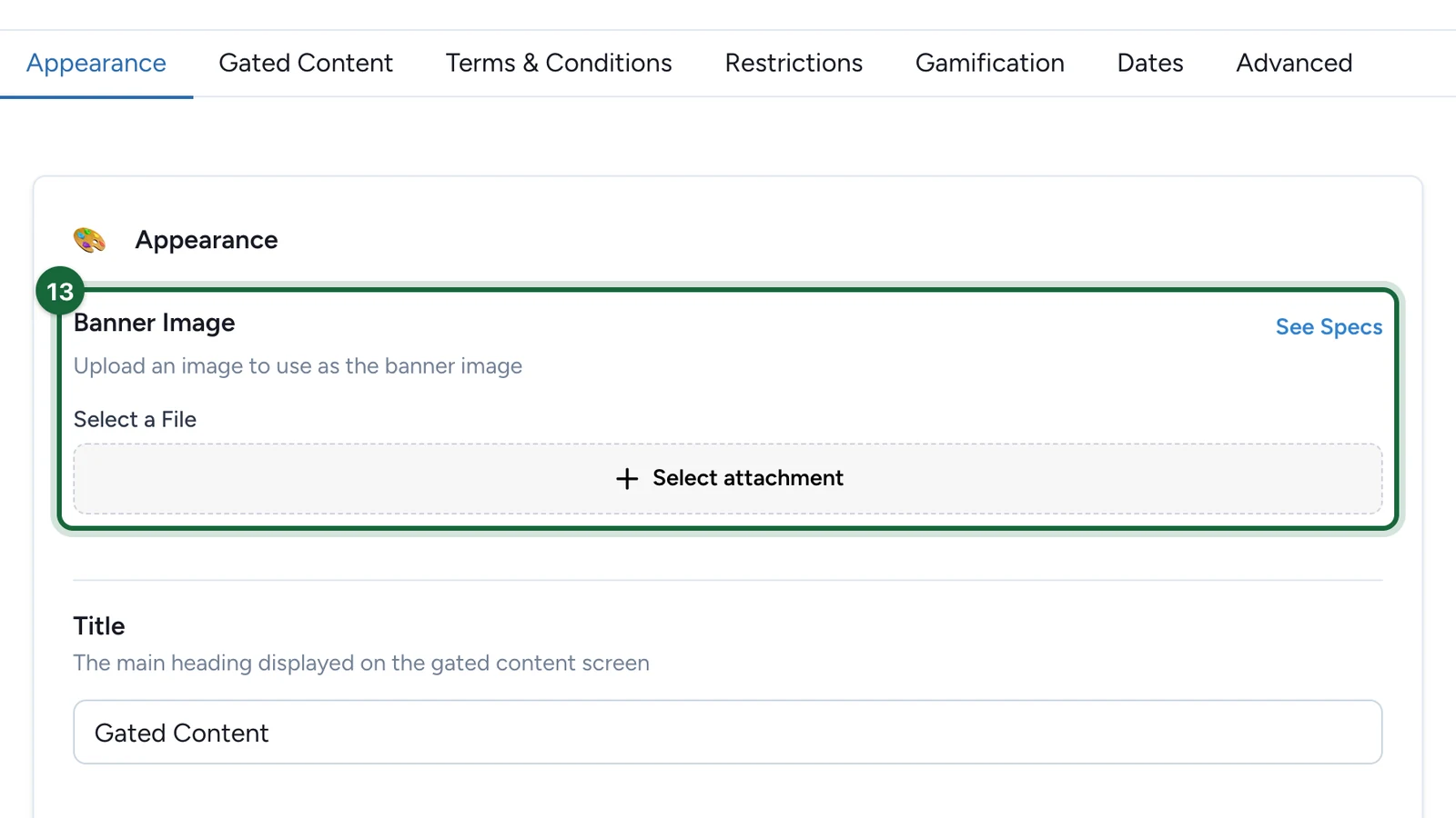 Appearance tab with the Banner Image Select attachment button highlighted