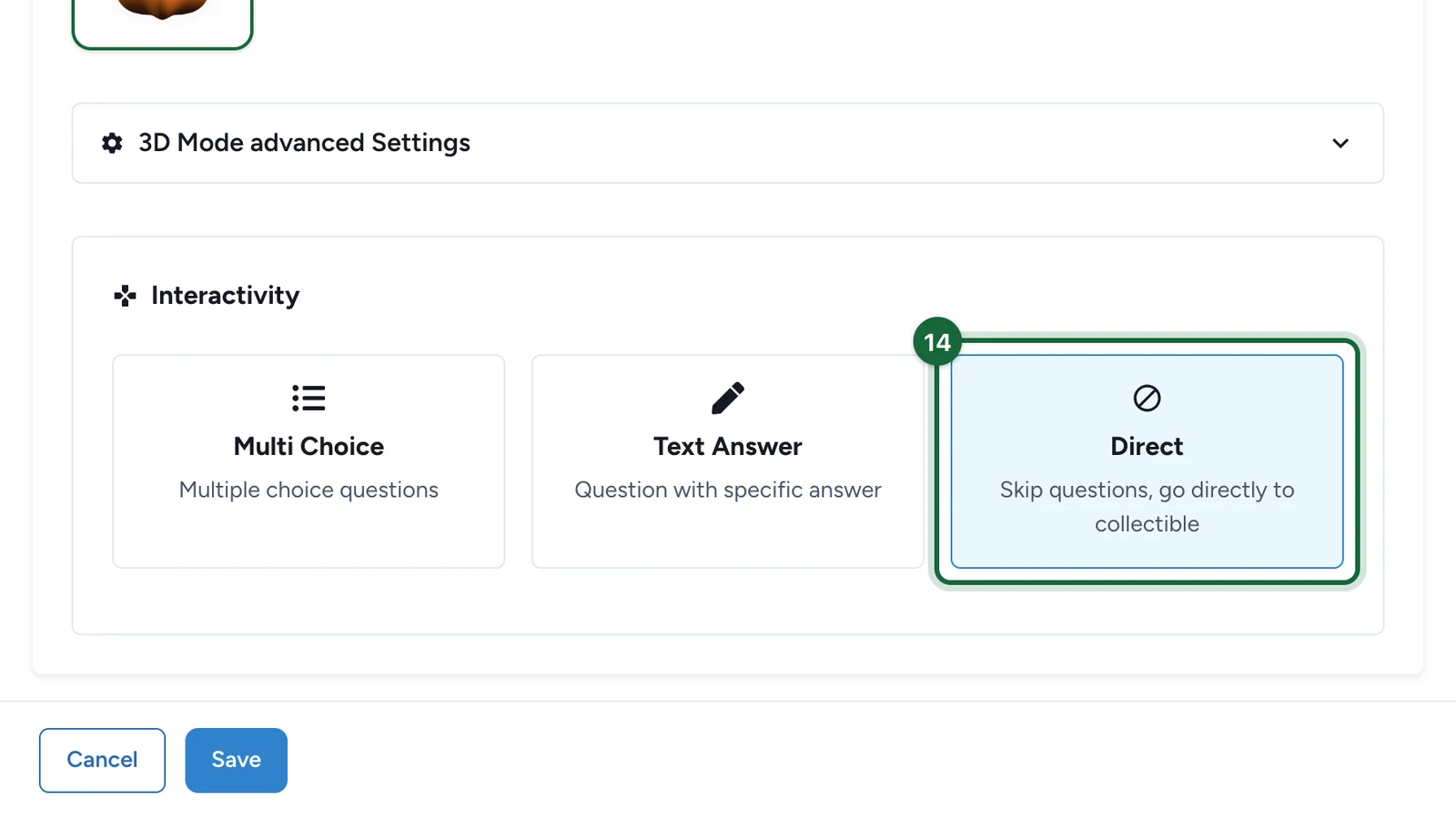 Interactivity with Direct selected, highlighted