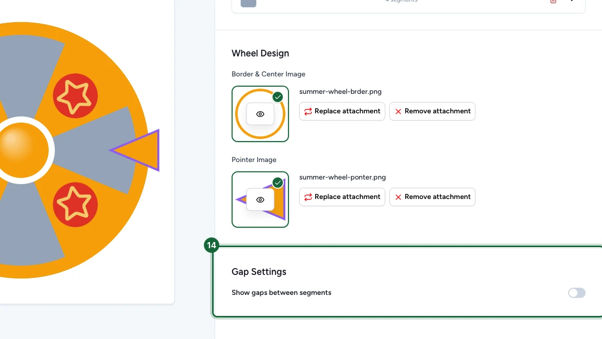 Gap Settings section with the show-gaps toggle highlighted