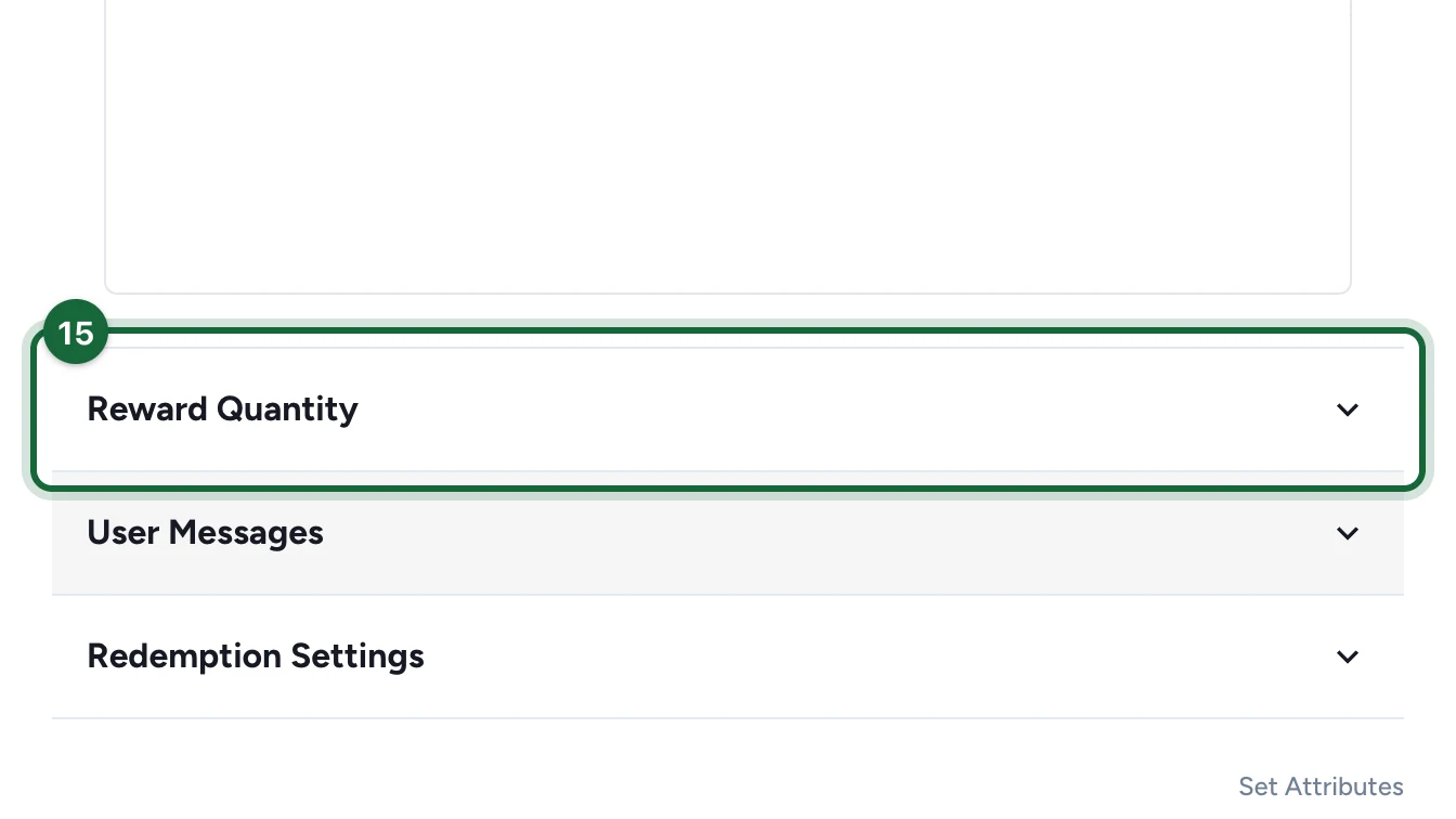 Reward settings with the Reward Quantity section highlighted