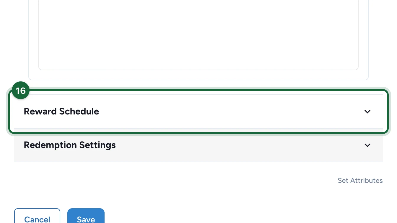 Reward settings with the Reward Schedule section highlighted