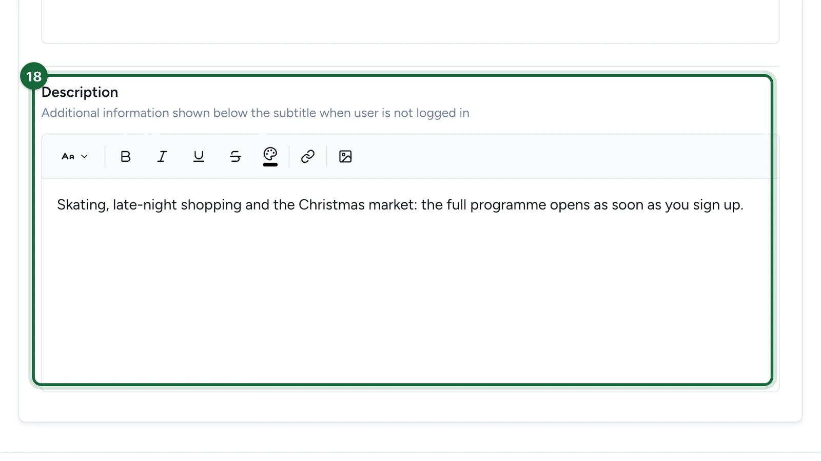 Description about skating, late-night shopping and the Christmas market, highlighted