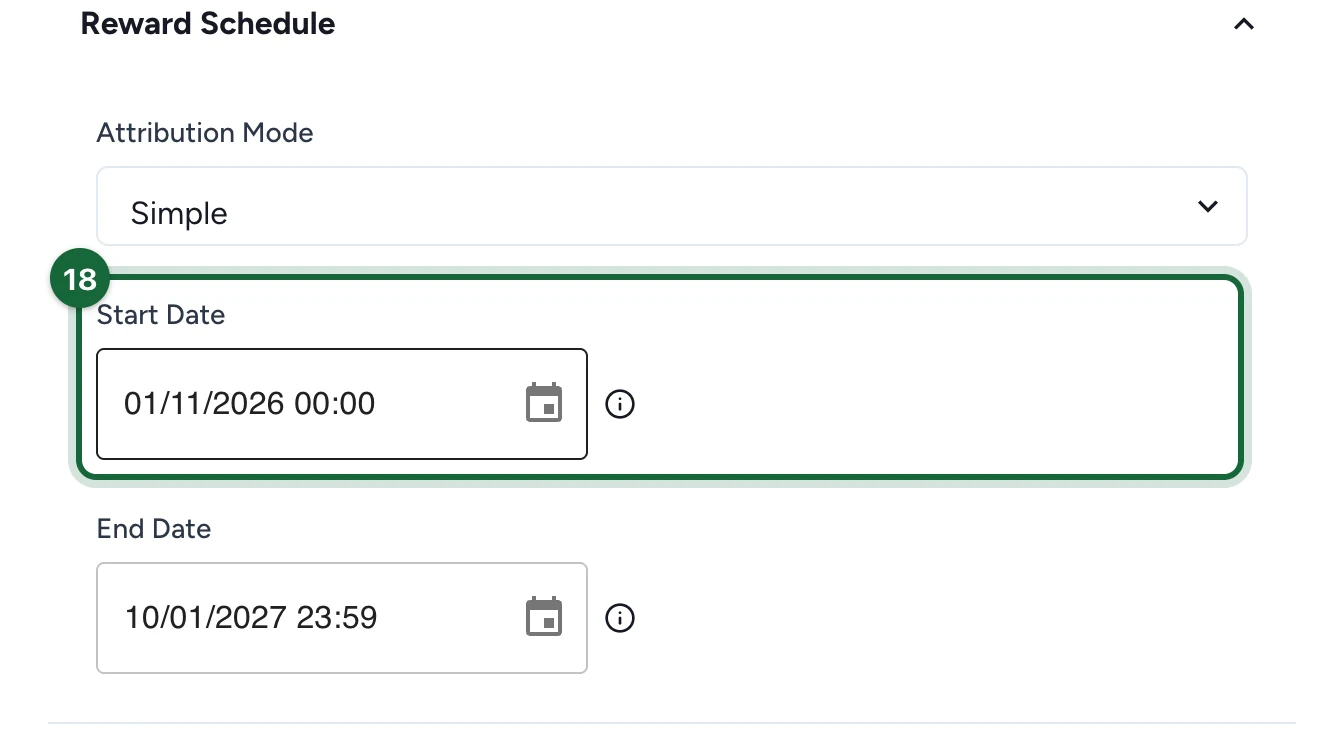 Start Date set to 01/11/2026 00:00, highlighted
