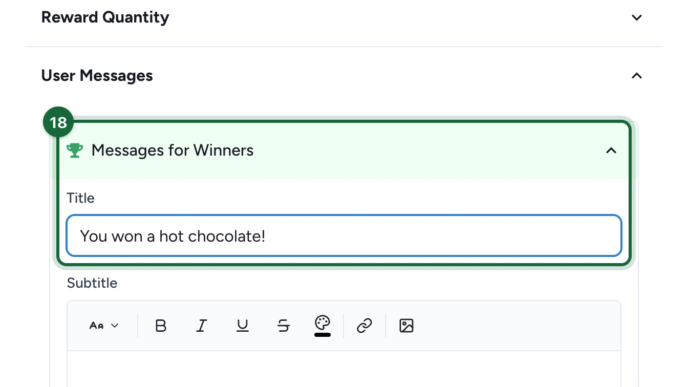 Messages for Winners with the Title You won a hot chocolate!, highlighted