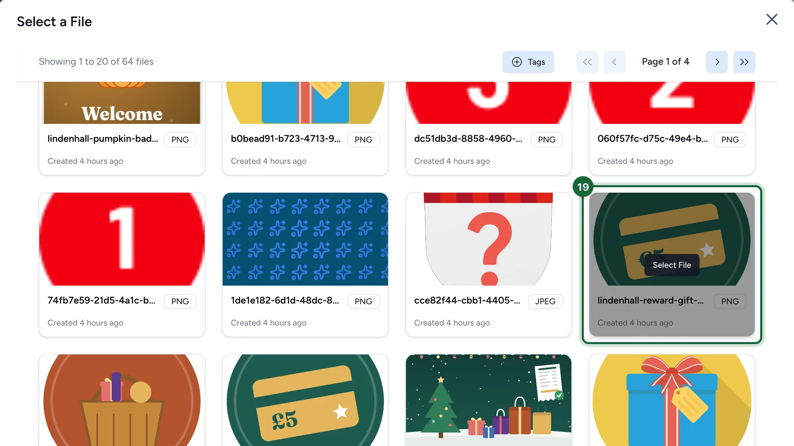 Select a File window with the €5 gift card icon highlighted