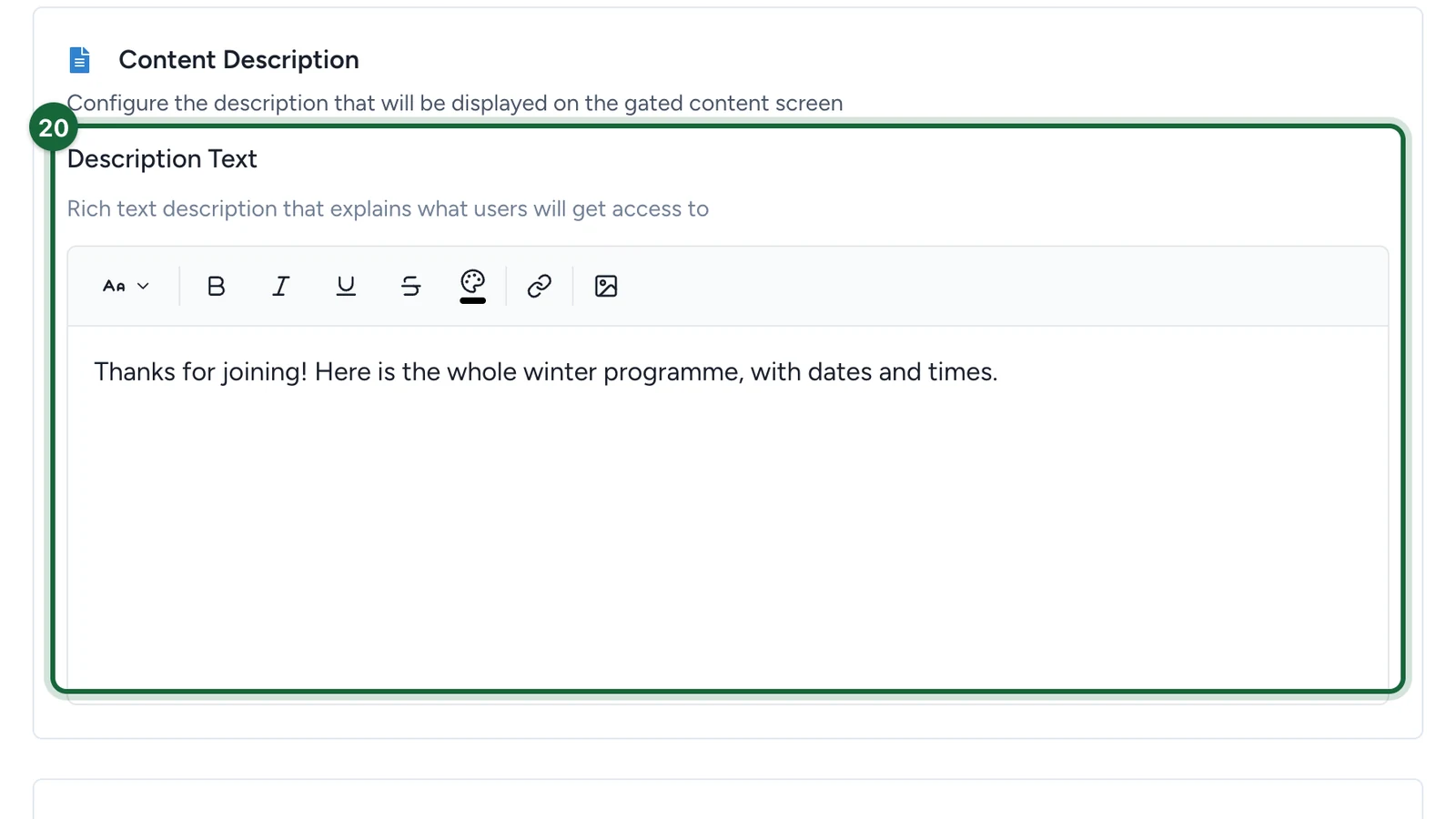 Description Text thanking people for joining, highlighted