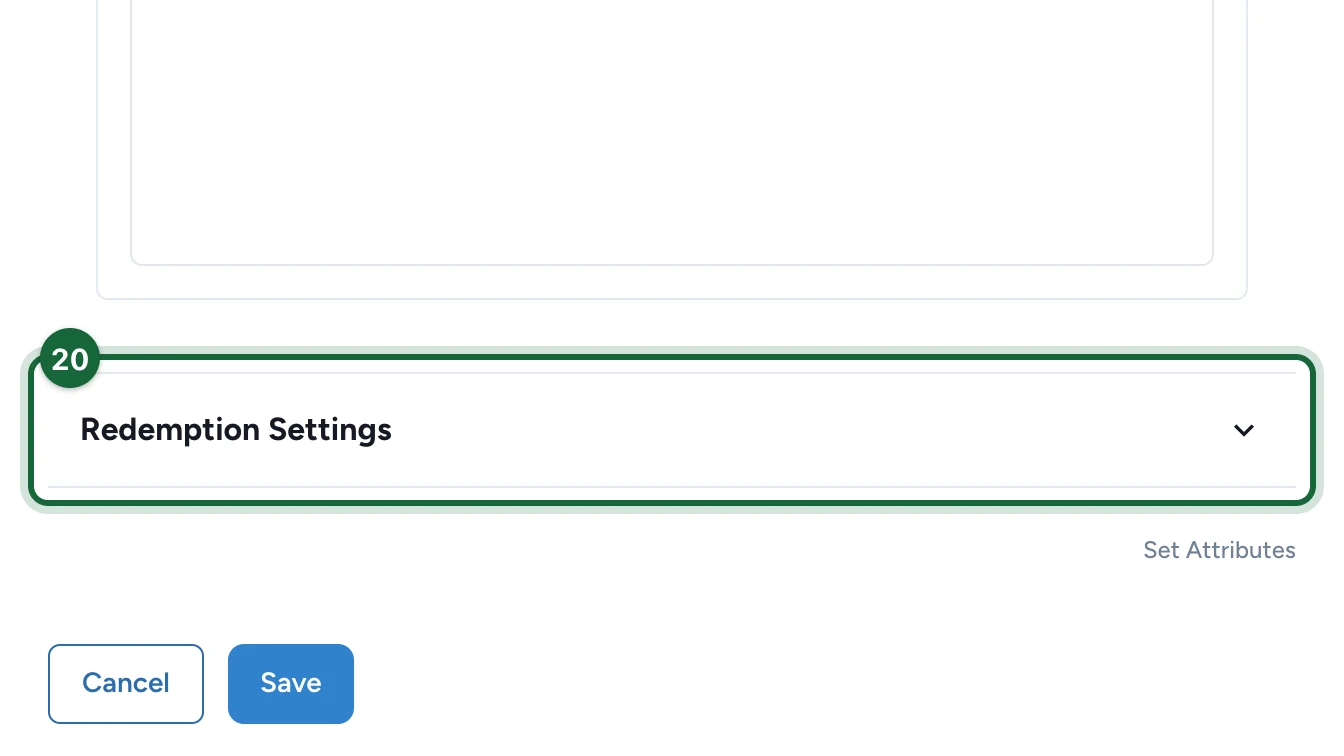 Reward settings with the Redemption Settings section highlighted