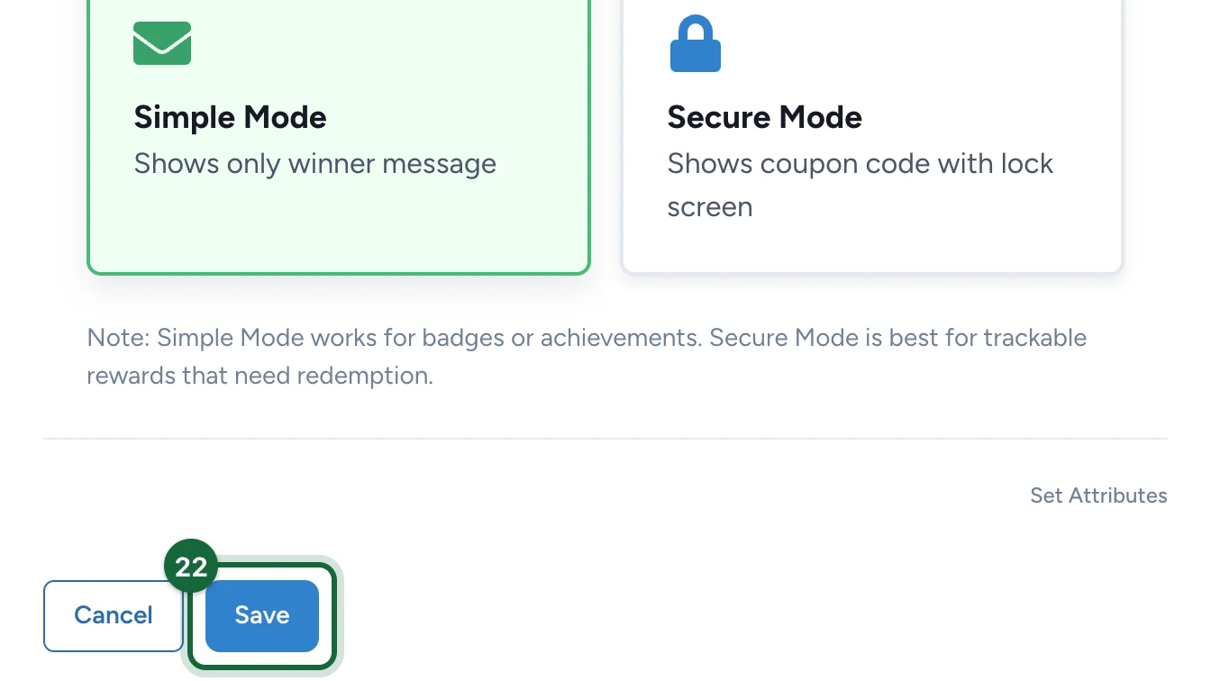 Reward settings with the Save button highlighted