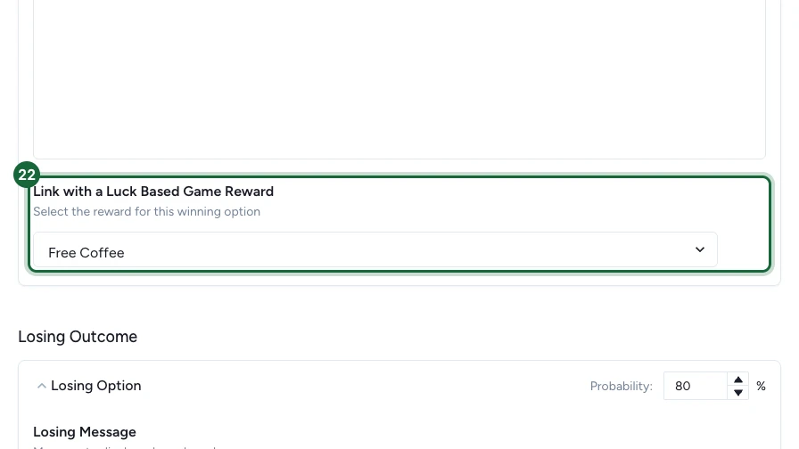 Winning option with the Link with a Luck Based Game Reward selector highlighted