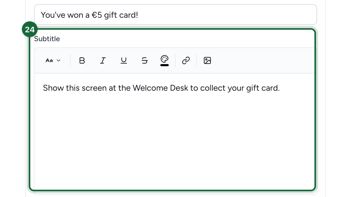 Messages for Winners Subtitle about the Welcome Desk, highlighted