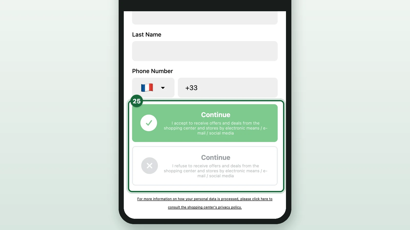 Sign up form on a phone with both Continue buttons highlighted