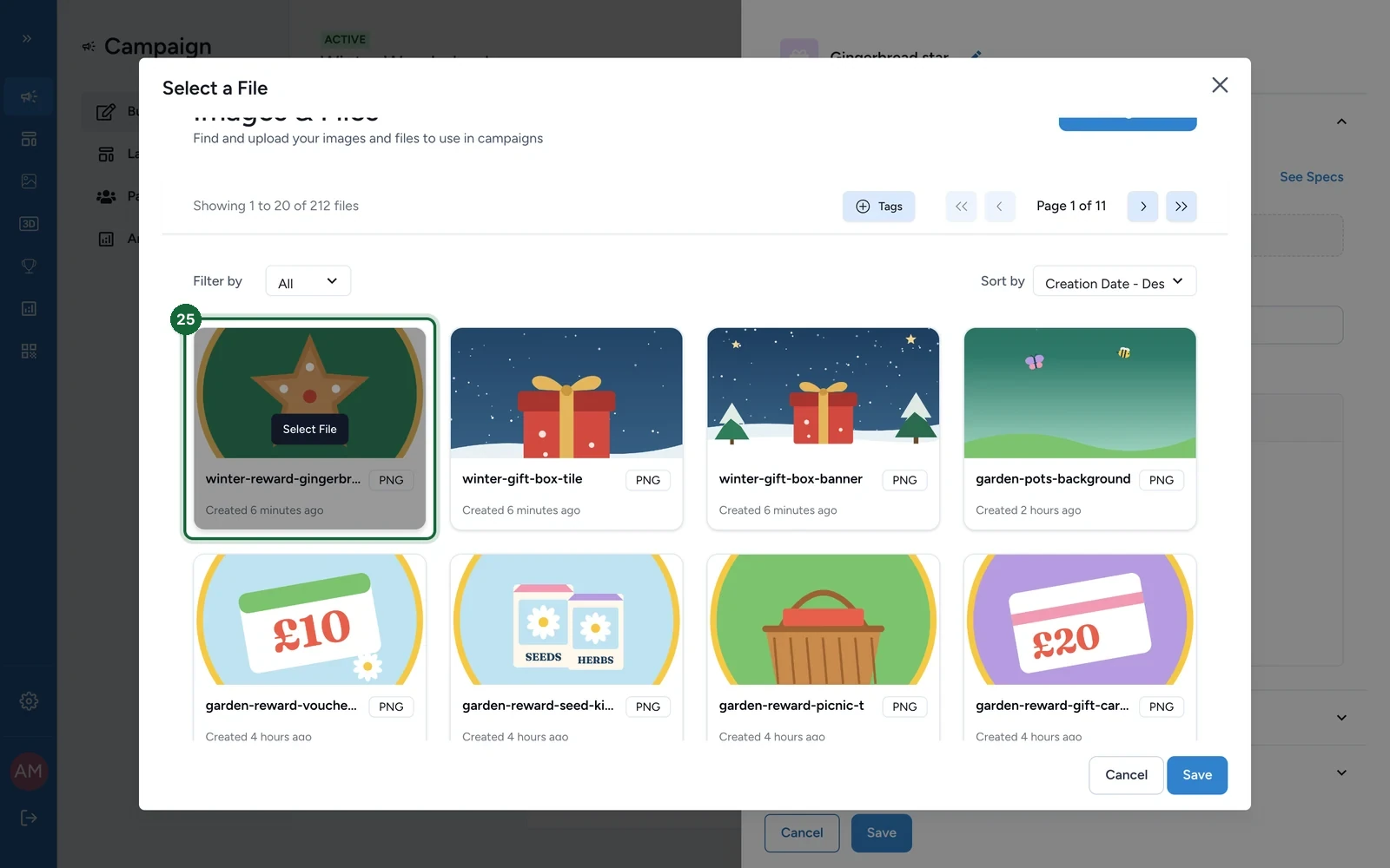 Select a File window with the gingerbread star icon highlighted