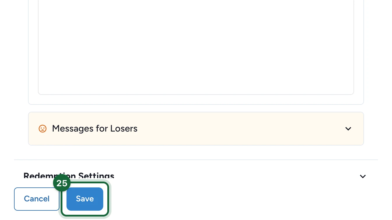 Reward editor footer with the Save button highlighted