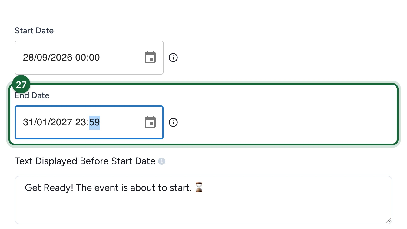 End Date 31 January 2027 at 23:59, highlighted