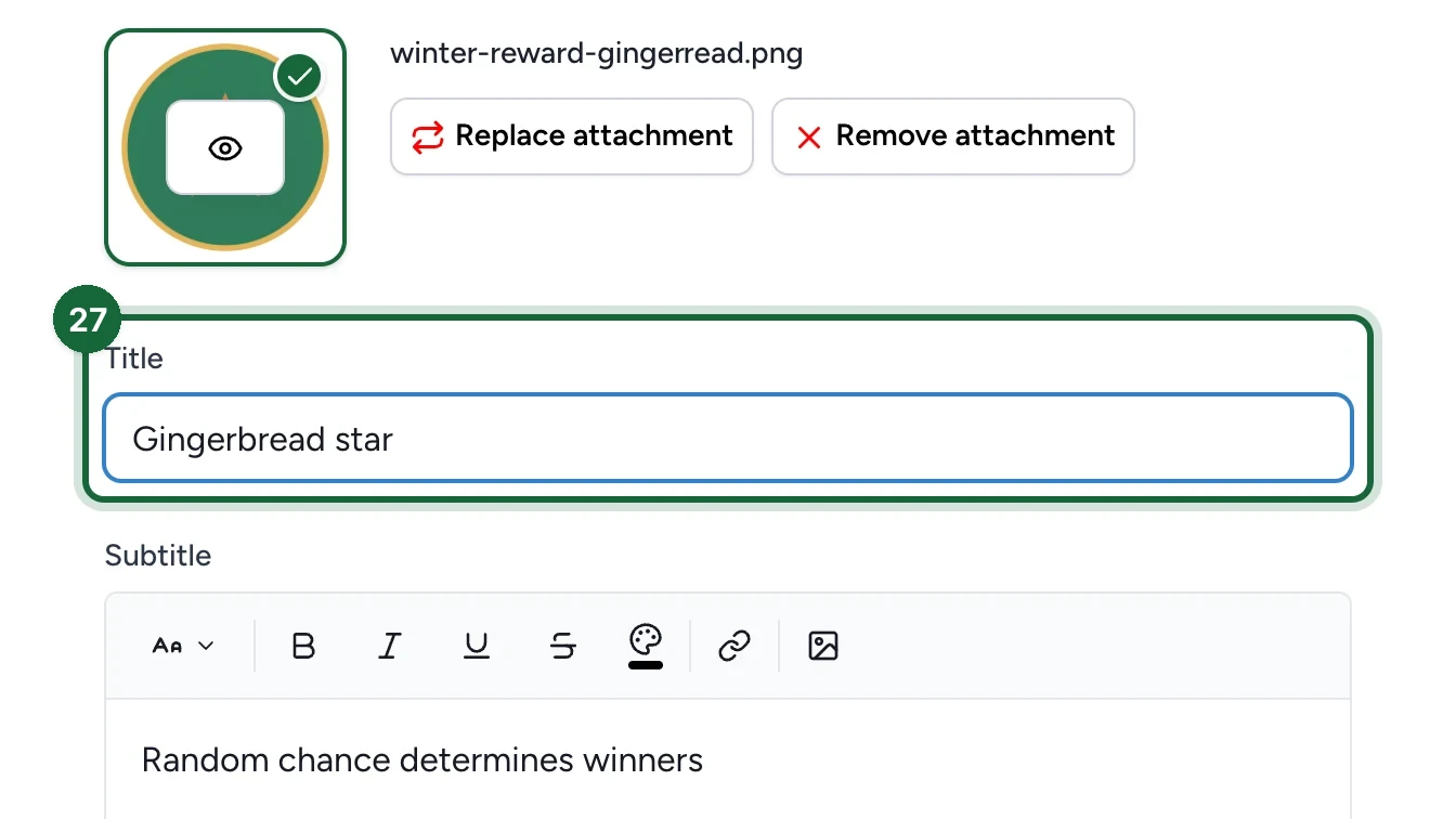 Reward Title Gingerbread star, highlighted