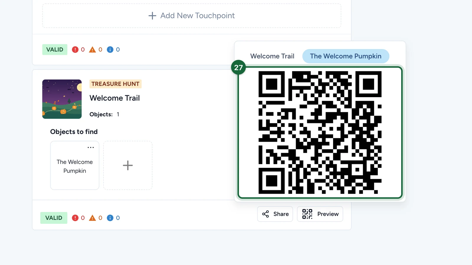 Preview window with The Welcome Pumpkin QR code highlighted