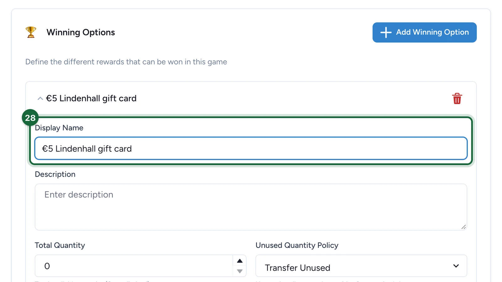 Display Name €5 Lindenhall gift card, highlighted