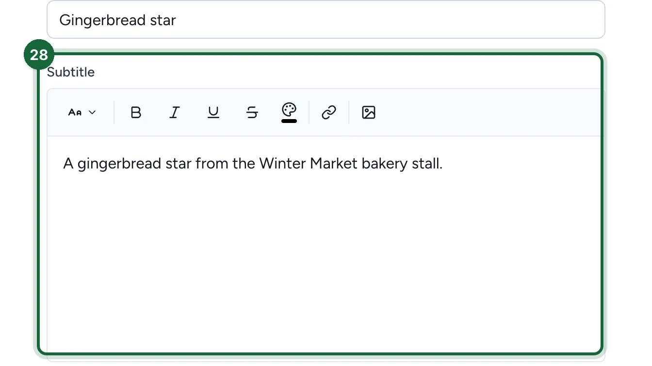 Reward Subtitle about the Winter Market bakery stall, highlighted