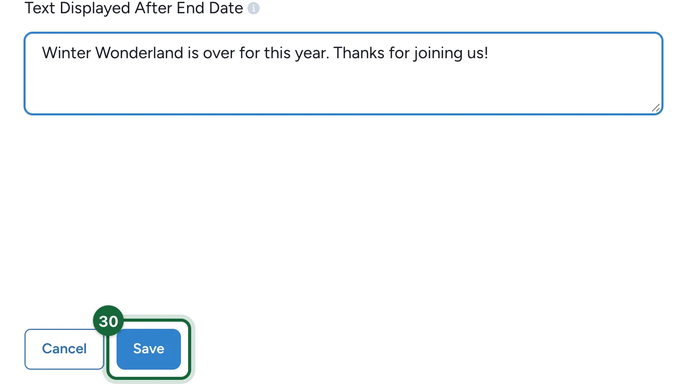Update Dates Settings with the Save button highlighted