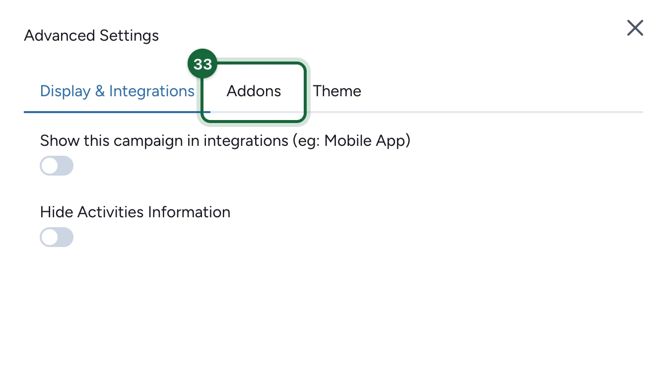Advanced Settings with the Addons tab highlighted