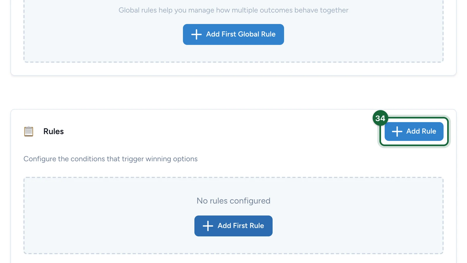 Empty Rules section with the Add Rule button highlighted