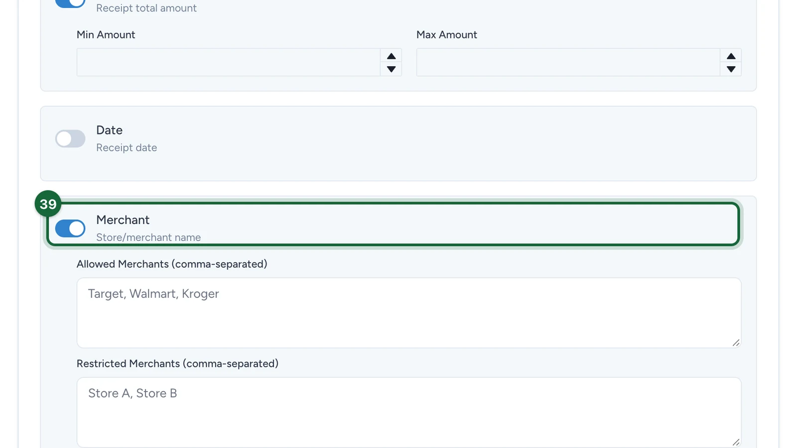 Merchant switched on, highlighted