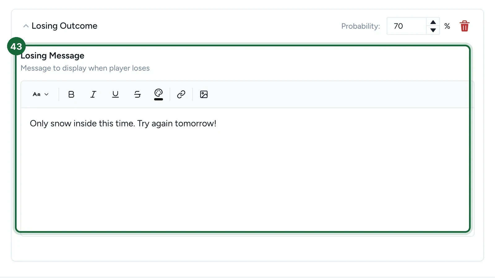 Losing Message about snow inside and trying again tomorrow, highlighted