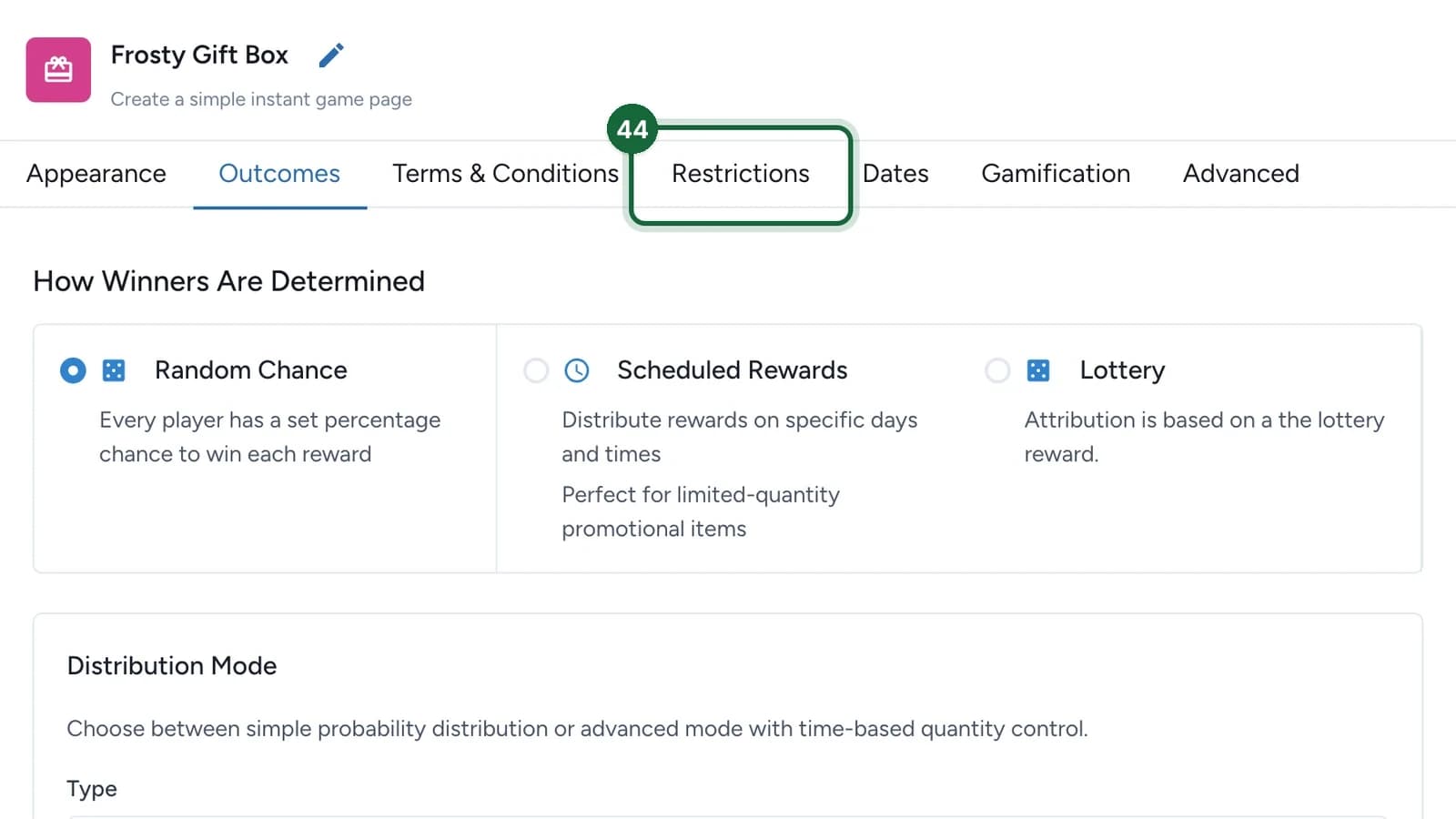 Game settings with the Restrictions tab highlighted