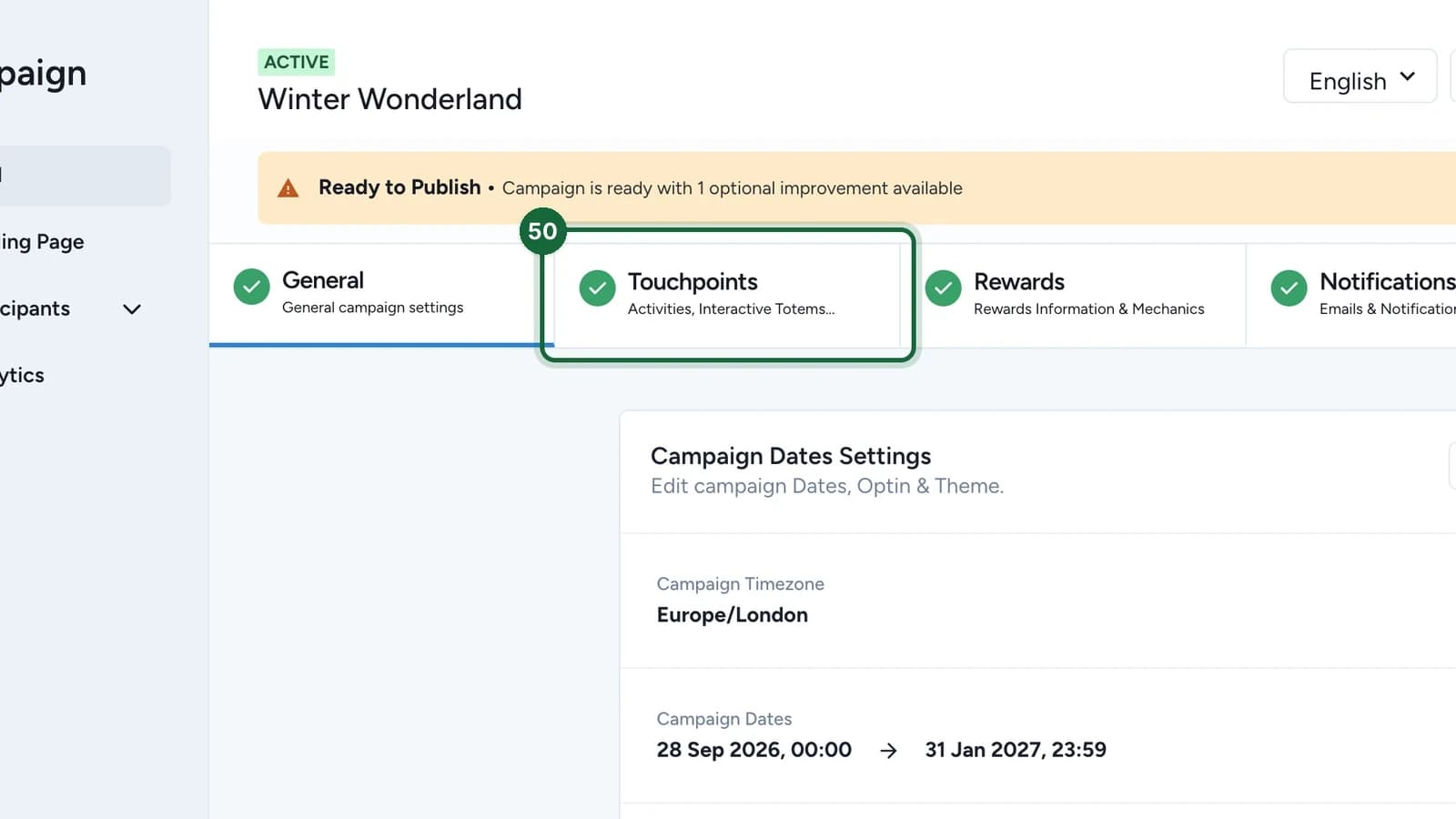 Winter Wonderland with the Touchpoints tab highlighted