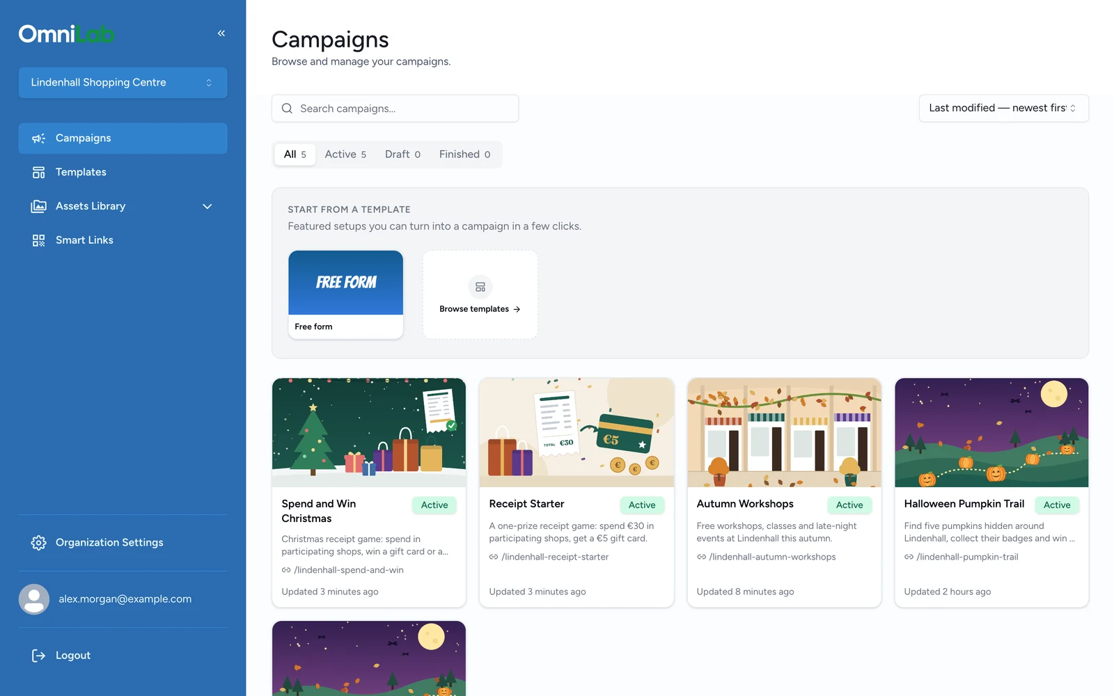 Studio's Campaigns page with the Lindenhall campaigns