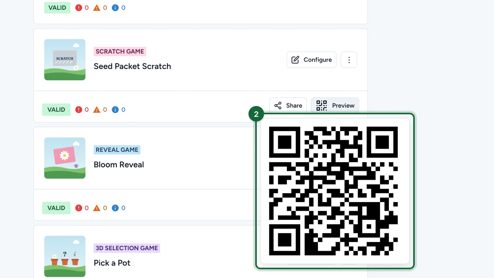 Preview with the QR code of the Seed Packet Scratch, highlighted