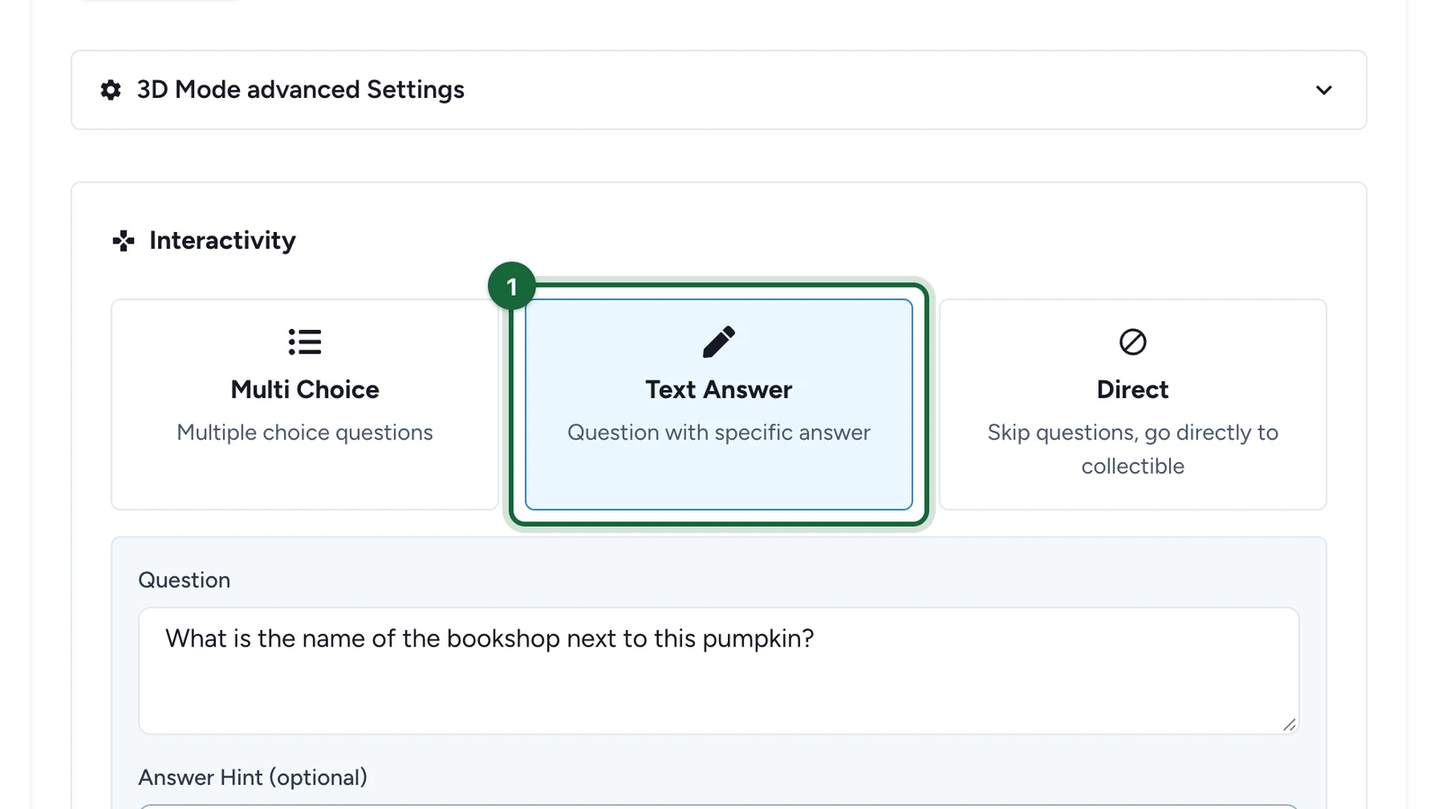 Interactivity with the Text Answer option highlighted