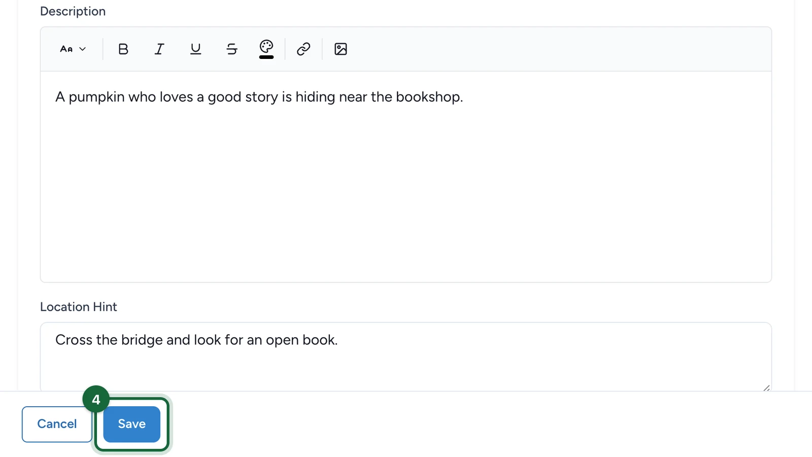 Object editor footer with the Save button highlighted