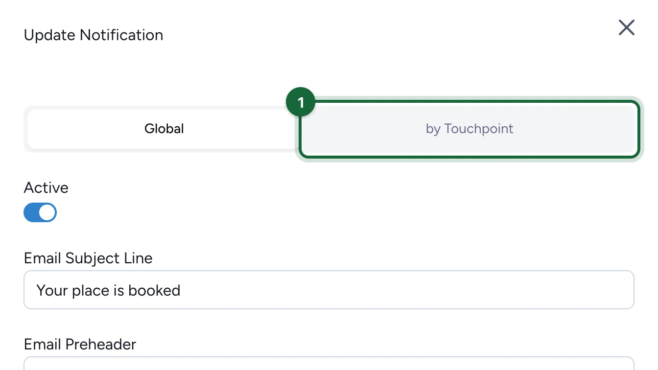 Update Notification panel with the by Touchpoint tab highlighted