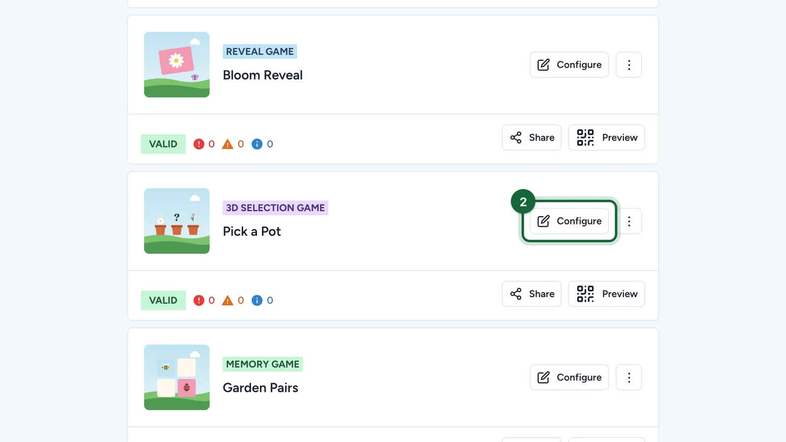 Pick a Pot card with its Configure button highlighted