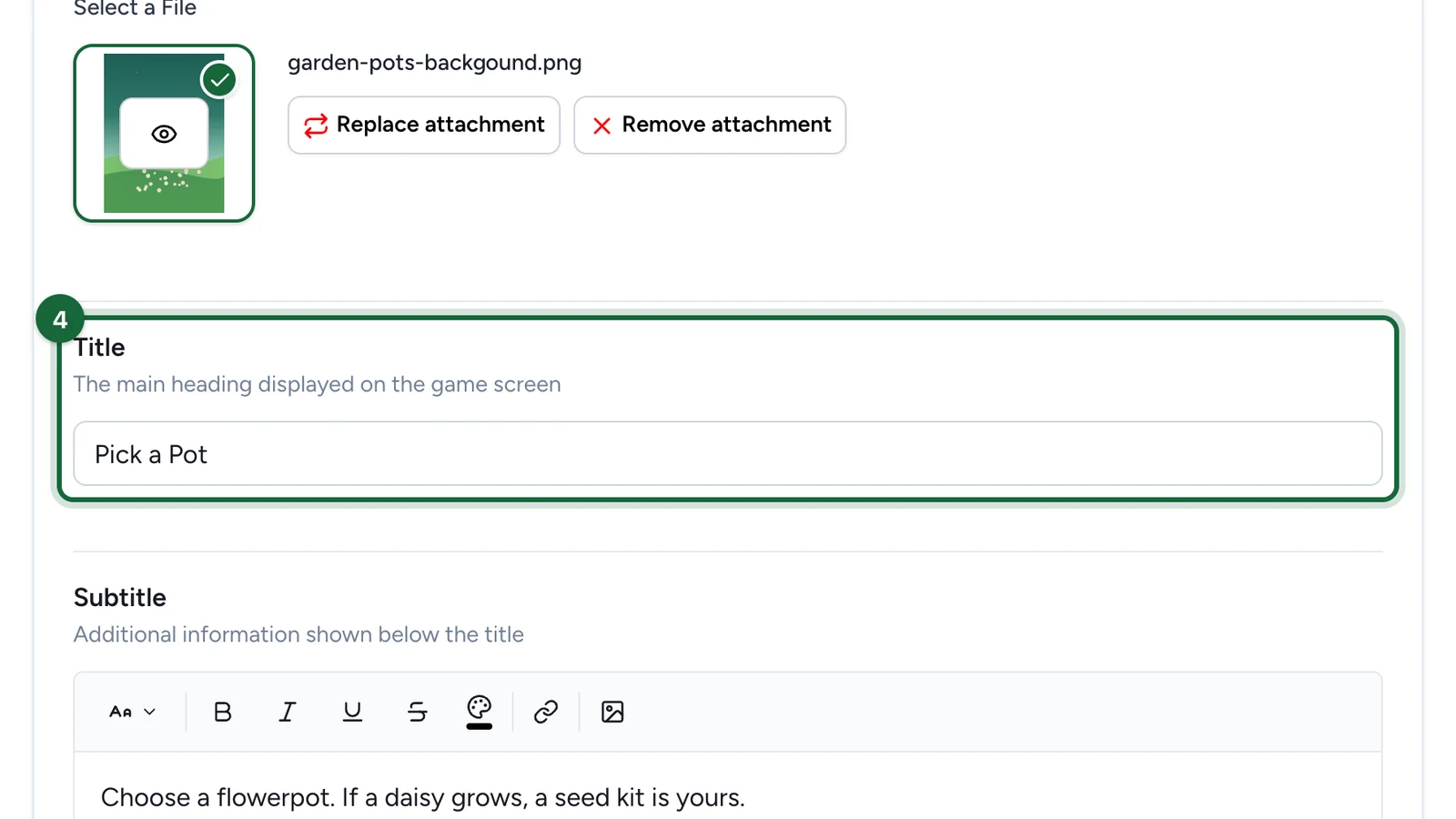 Title Pick a Pot, highlighted
