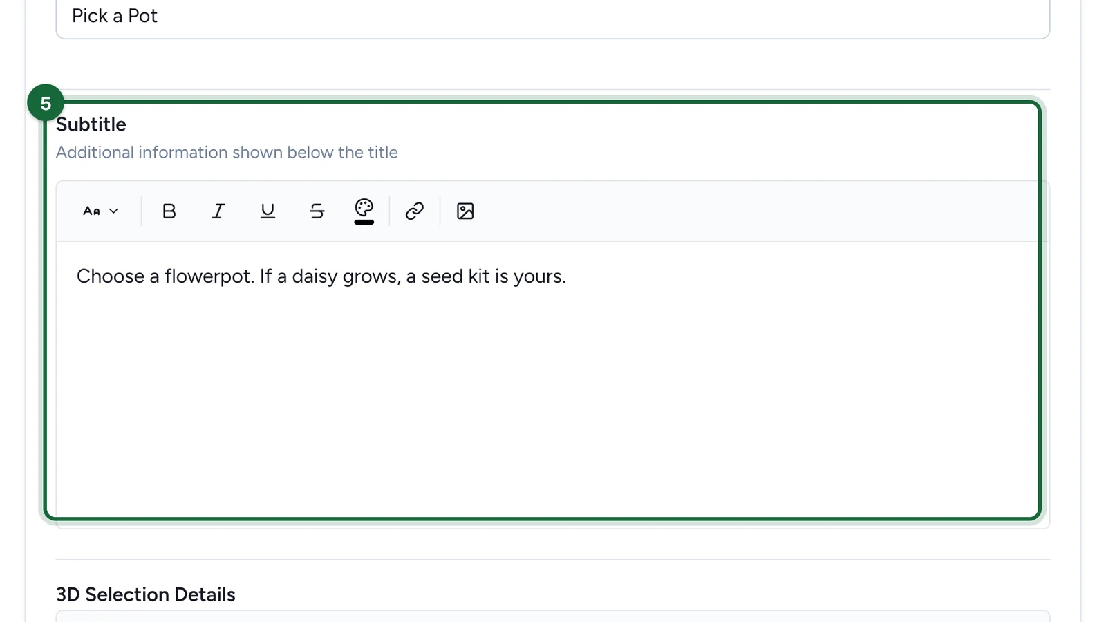 Subtitle about choosing a flowerpot for a seed kit, highlighted