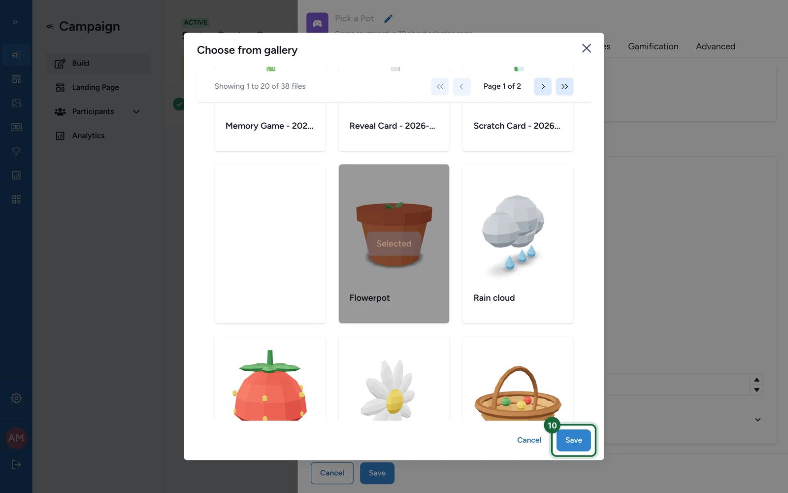 Choose from gallery with Flowerpot selected and Save highlighted