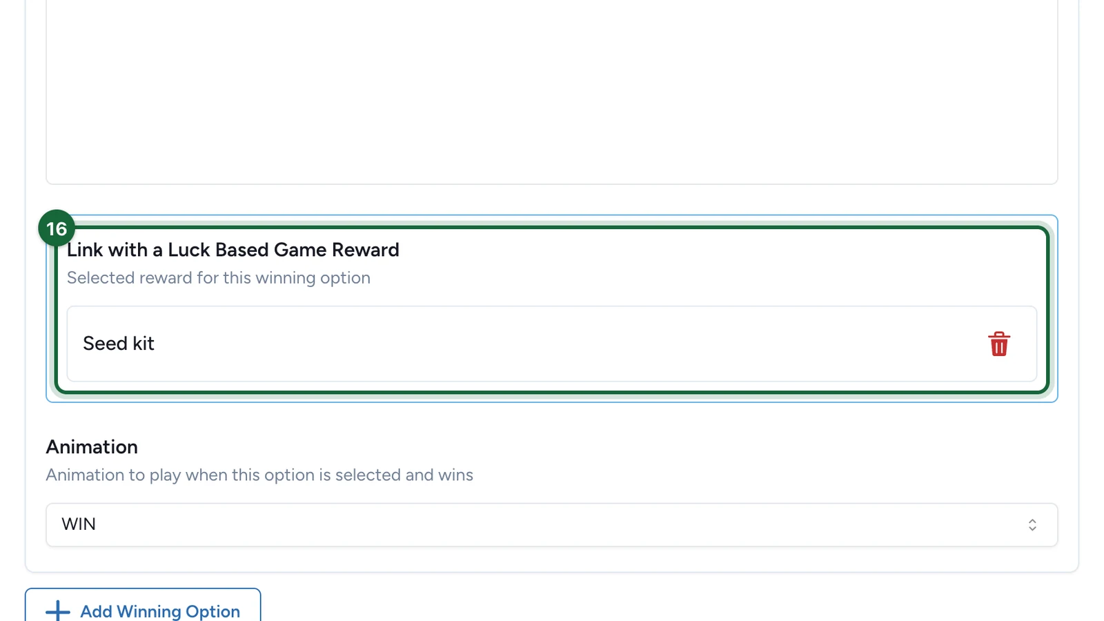 Link with a Luck Based Game Reward showing the Seed kit, highlighted